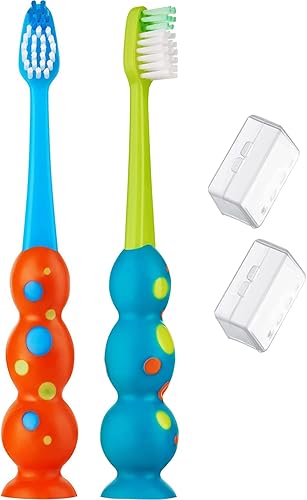 Trueocity - Cepillo de dientes para niños, paquete de 2, con cerdas contorneadas suaves, cabezales de cepillo de tamaño para niños (3-10 años),
