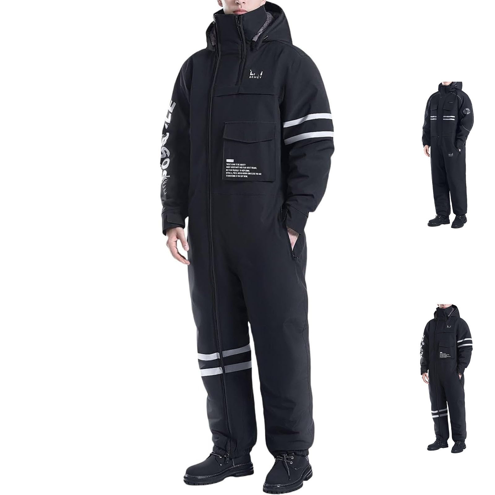 QingxingFa Winter Outdoor Riding Insulated Full-Body Suit,Unisex Windproof Freezer Snow Suits,Men's Cold Weather Overalls (Basic Style,XL)