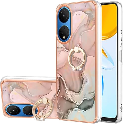 XYX Funda compatible con Honor X7 4G, TPU mármol a prueba de golpes, delgada, cuerpo completo, funda protectora para teléfono con soporte de anillo