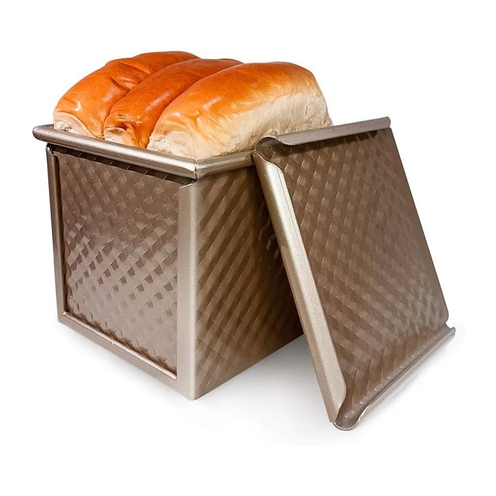 Kastenform mit Deckel, Antihaft-Brot-Toastform, Mini-Quadrat-Toastbox zum Backen zu Hause, Perfektes Backset, 4-Teilig, Langlebig, Einfach zu Verwenden, Gold