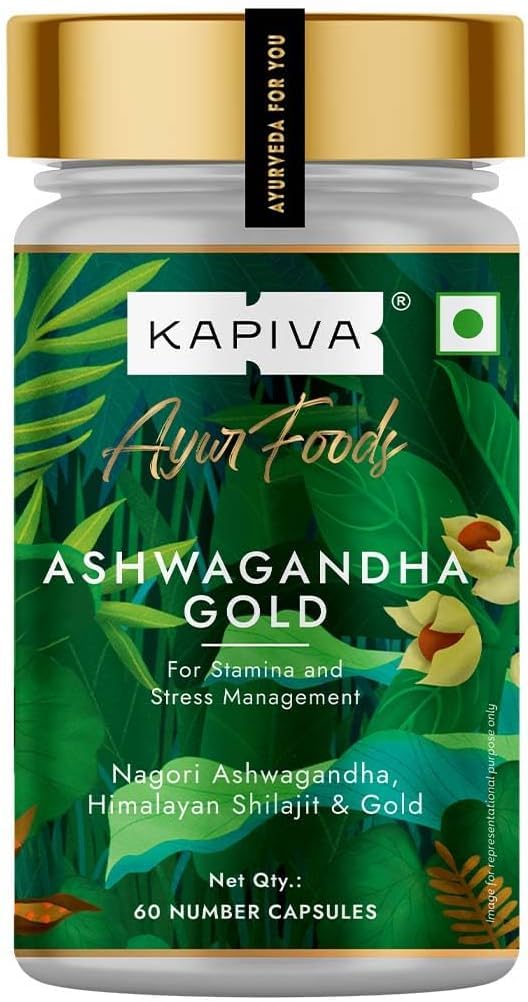 Kapiva Ashwagandha Gold Capsules, 183rd day harvested Potent Nagori Ashwagandha With Gold, Shilajit | Helps in Stress Management, Improve Energy and Stamina | For Men & Women…