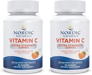Nordic Naturals Vitamin C Extra Strength Gummies - Tangerine Flavor - 60 Gummies - 500 mg Vegan Vitamin C Supplement - Low-Sugar Immune - Support - 30 Servings (Pack of 2)