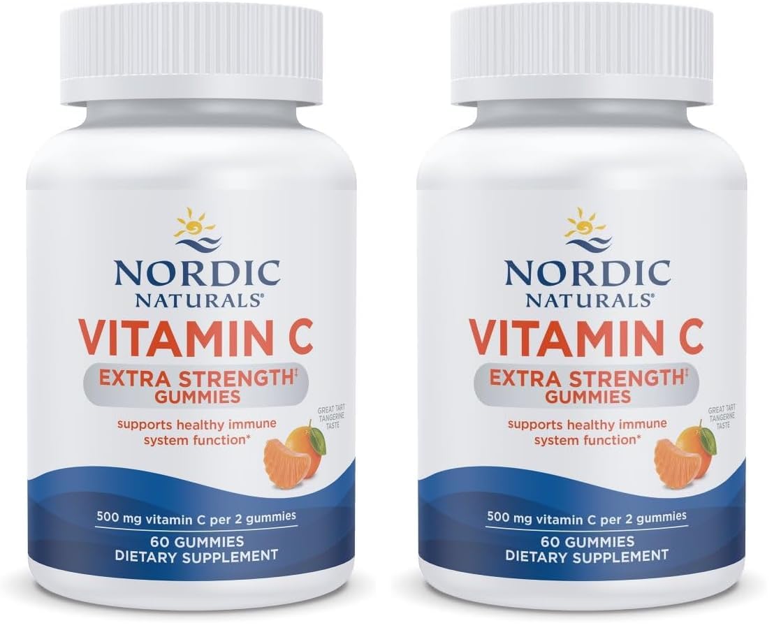Nordic Naturals Vitamin C Extra Strength Gummies - Tangerine Flavor - 60 Gummies - 500 mg Vegan Vitamin C Supplement - Low-Sugar Immune - Support - 30 Servings (Pack of 2) 1 Count (Pack of 120)