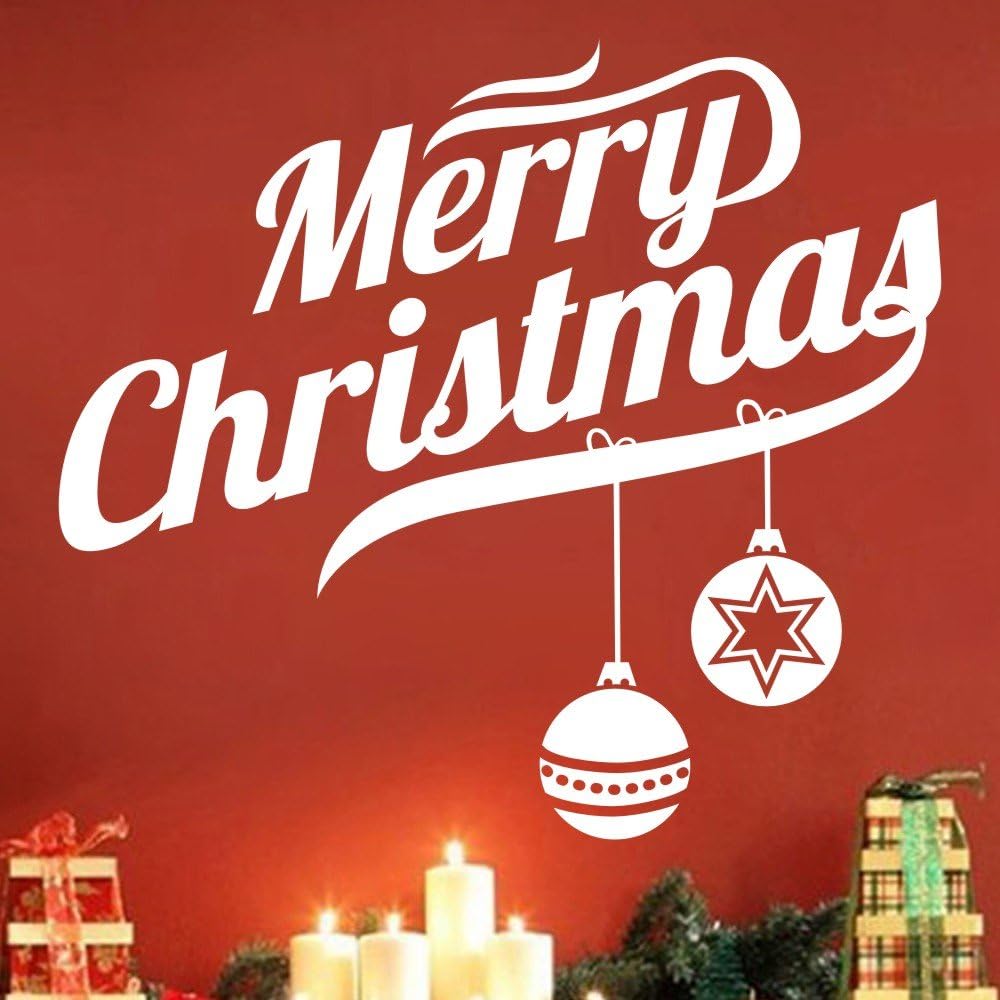 Merry Christmas Wall Decal Vinyl Baubles Wall Sticker Holiday Wall Quote Wall Mural Graphic Home Art Decoration Tomato Red