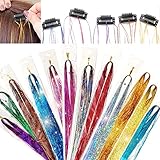 Hair Tinsel Kit Extensions 12 Color 3600 Strands 46 Inch Parkling Tinsel Hair Tinsel Glitter Sparkling Shiny Synthetic Heat Resistant Hair Extensions for Women and girls