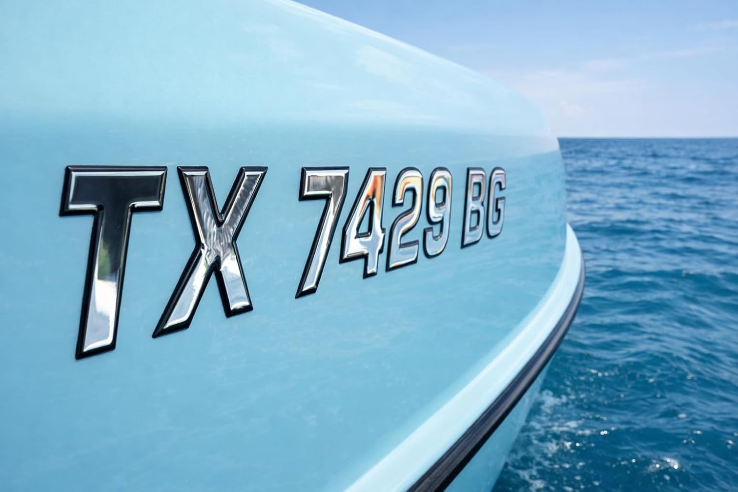 Boat & Jetski Registration Numbers - Domed/Raised Decal (16 pcs) Chrome Center/Black Outline (Wake Series Font Style)
