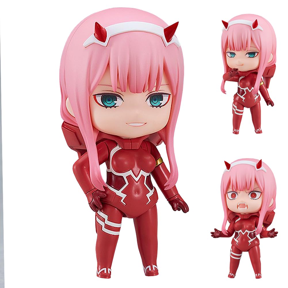 Jiumaocleu Zero Two Figure 02 Action Figure, 10cm Mini Anime Figure Statue, Joint Movable, Parts Changeable, Cartoon Manga Figure Collectible Model Decoration Gifts