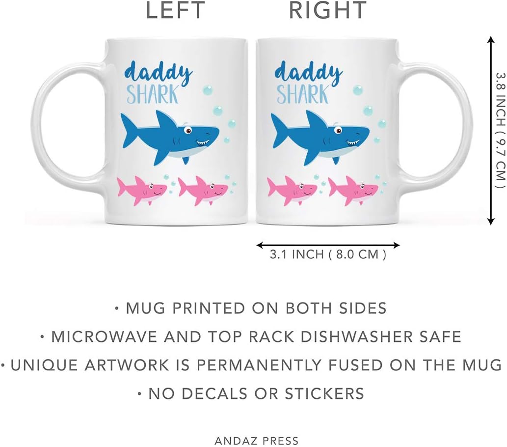 Andaz Press Baby Shark Family Father's Day 11oz. Coffee Mug Gift, Daddy Shark, Two Girls, 1-Pack, Shark Do Do Do Gift Idea Birthday Christmas Gifts for Daddy