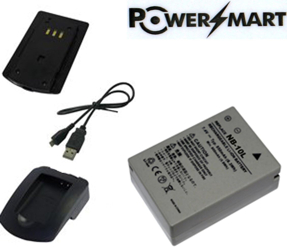 PowerSmart 7.4V 850mAh Liion NB10L Battery with Charger for Canon PowerShot G1 X