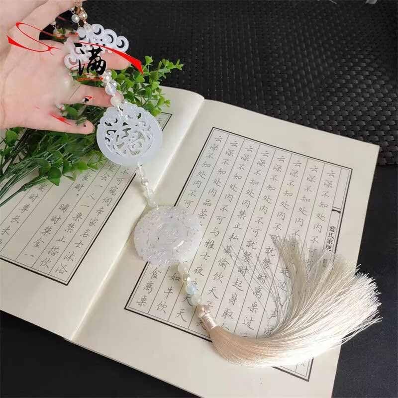 Chinese Jade Pendent Beads Tassel Traditional Hanfu Ban Step Waist Accessories Green Jade Pendent (Light Green)