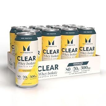 Myprotein Clear Whey Isolate Ready-to-Drink Protein, Lemonade, 16 Fl Oz, Pack of 12, 20g Protein, 80 Calories, Sugar-Free, Refreshing Fruity Flavored Beverage for Superior Performance
