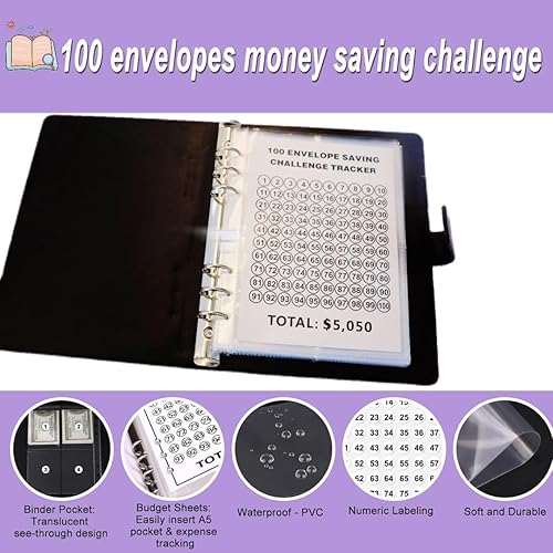 Miniatura 5 de Carpeta de desafíos 100 Evelope  Una manera fácil y divertida de ahorrar $5,050  Carpeta de desafíos de ahorro, carpeta de presupuesto con sobres de