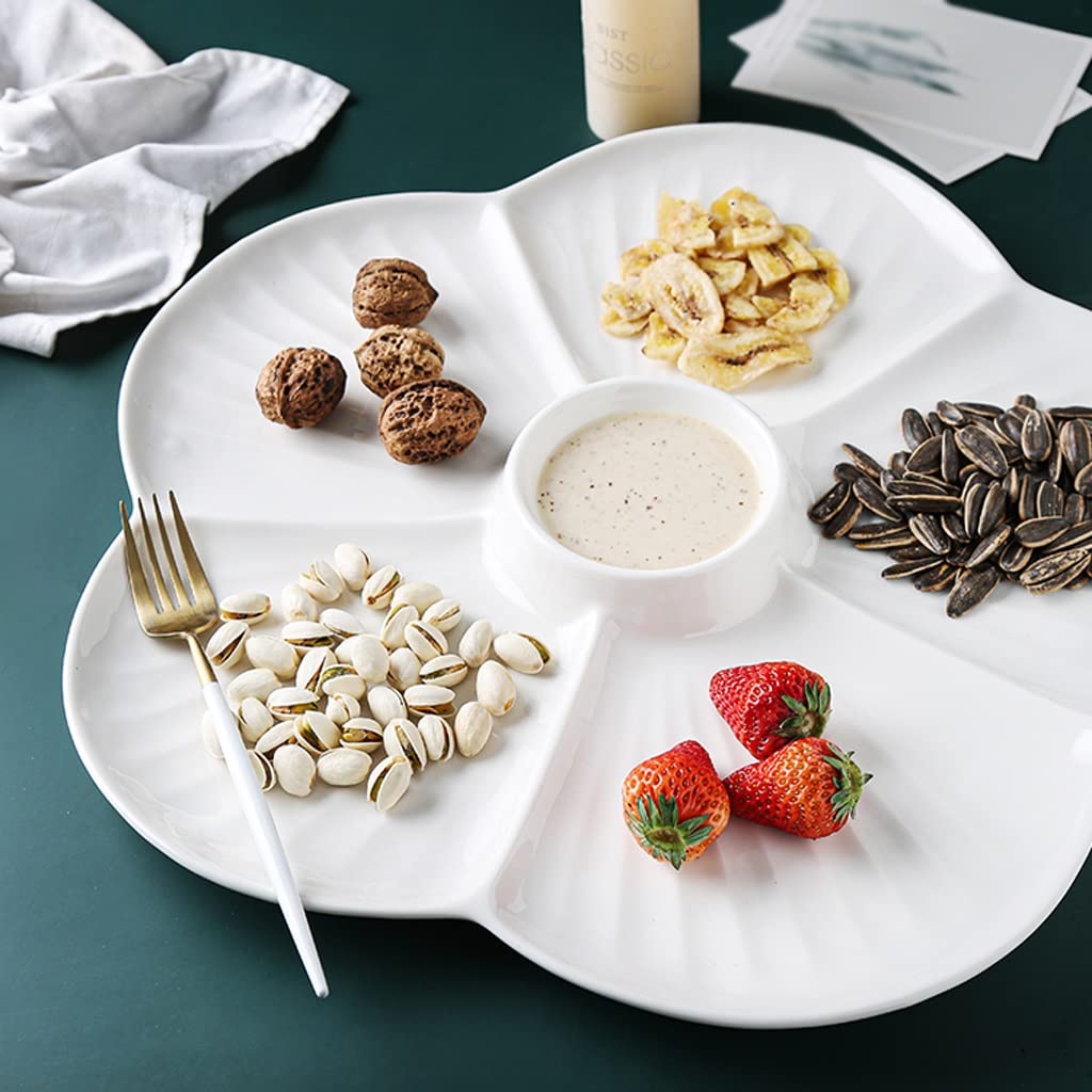 ULTRAWAVE Assiette à Dîner Assiette de Service Plat de Service Plats froids Compartiment Polygonal en céramique de 16 Pouces Plateau de Fruits Plats froids Assiettes à Vaisselle