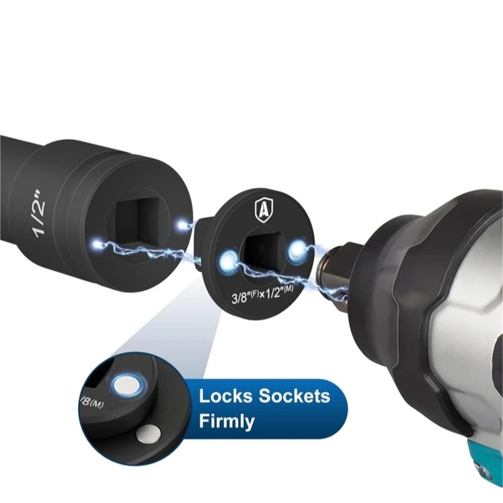Set adattatori Per prese a impatto a basso profilo, cricchetto Per convertitore in acciaio Per carichi pesanti Set di prolunghe(4Pcs Set Black)