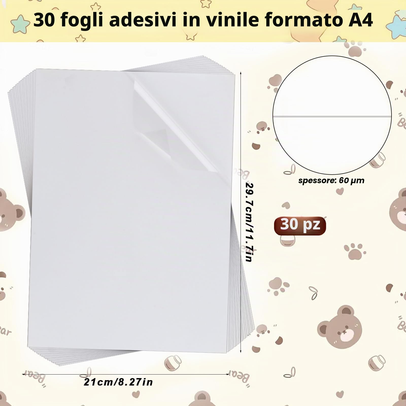 Pellicole adesive in vinile A4 per stampa a getto d'inchiostro, 20 fogli