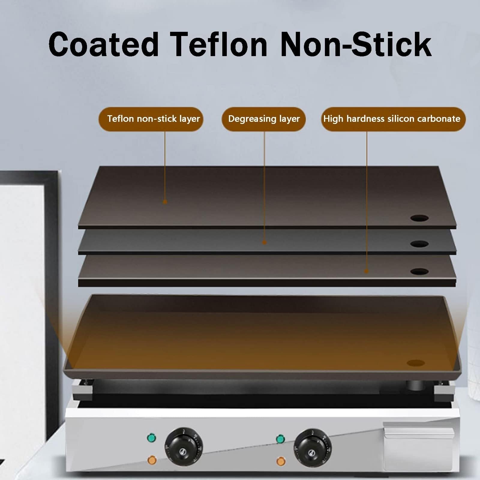 Large Electric Griddle Hot Cooking Plate, Commercial Stainless Steel Adjustable Countertop BBQ Grill, 110-240V 4KW Nonstick for Omelettes, Fried Eggs, and Barbecue