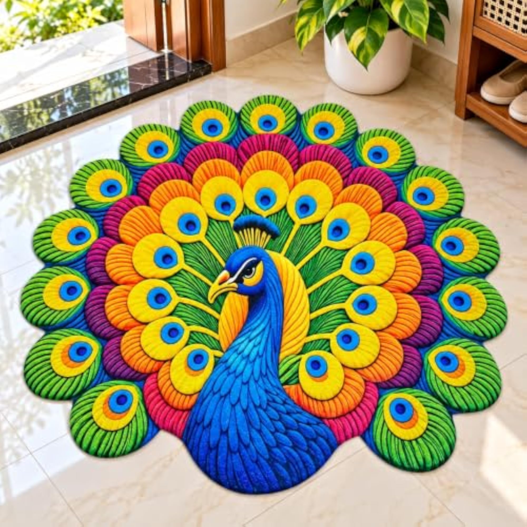 Peacock Design Anti-Slip Washable Decorative Floor Mat