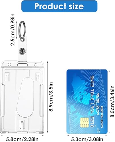 Miniatura 3 de Portatarjetas de identificación con llavero, paquete de 2 soportes de tarjetas de alta resistencia, llavero de plástico duro, protector para