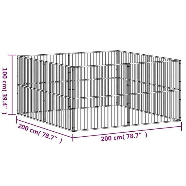 Foto 3 de 8 de vidaXL Corralito para Perros con 8 Paneles Acero galvanizado Negro