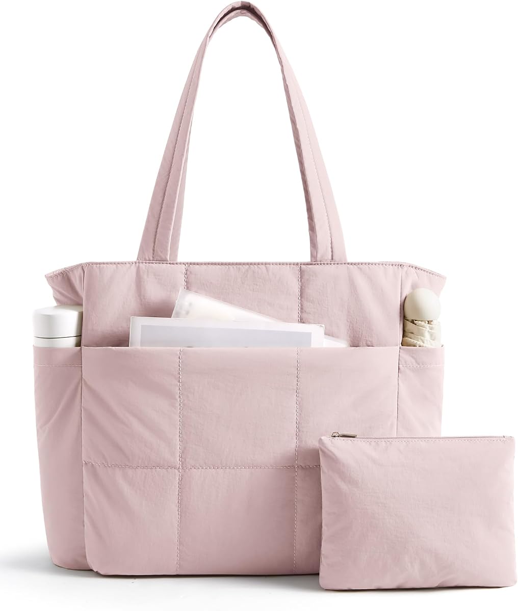 LIGHT FLIGHT Tote Bag for Women, 2-Pc Puffy Tote Bag Set with Compartments, Lightweight Large Shoulder Handbags for Travel