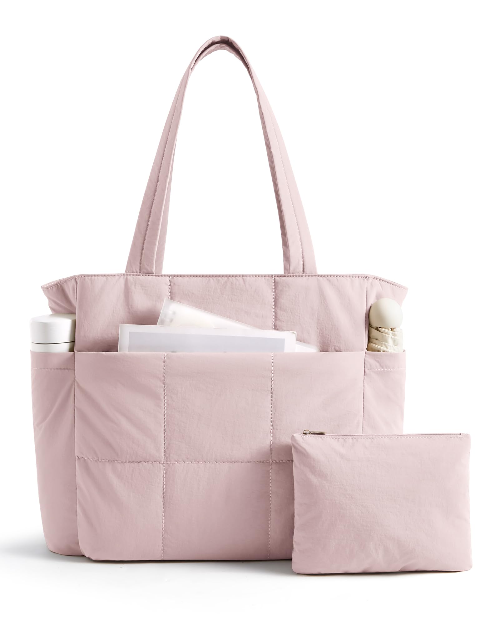 LIGHT FLIGHT Tote Bag for Women, Top Handle Handbag 15.6 inch Laptop Bag Quilted Tote With Pocket Black Totes for Work Bag