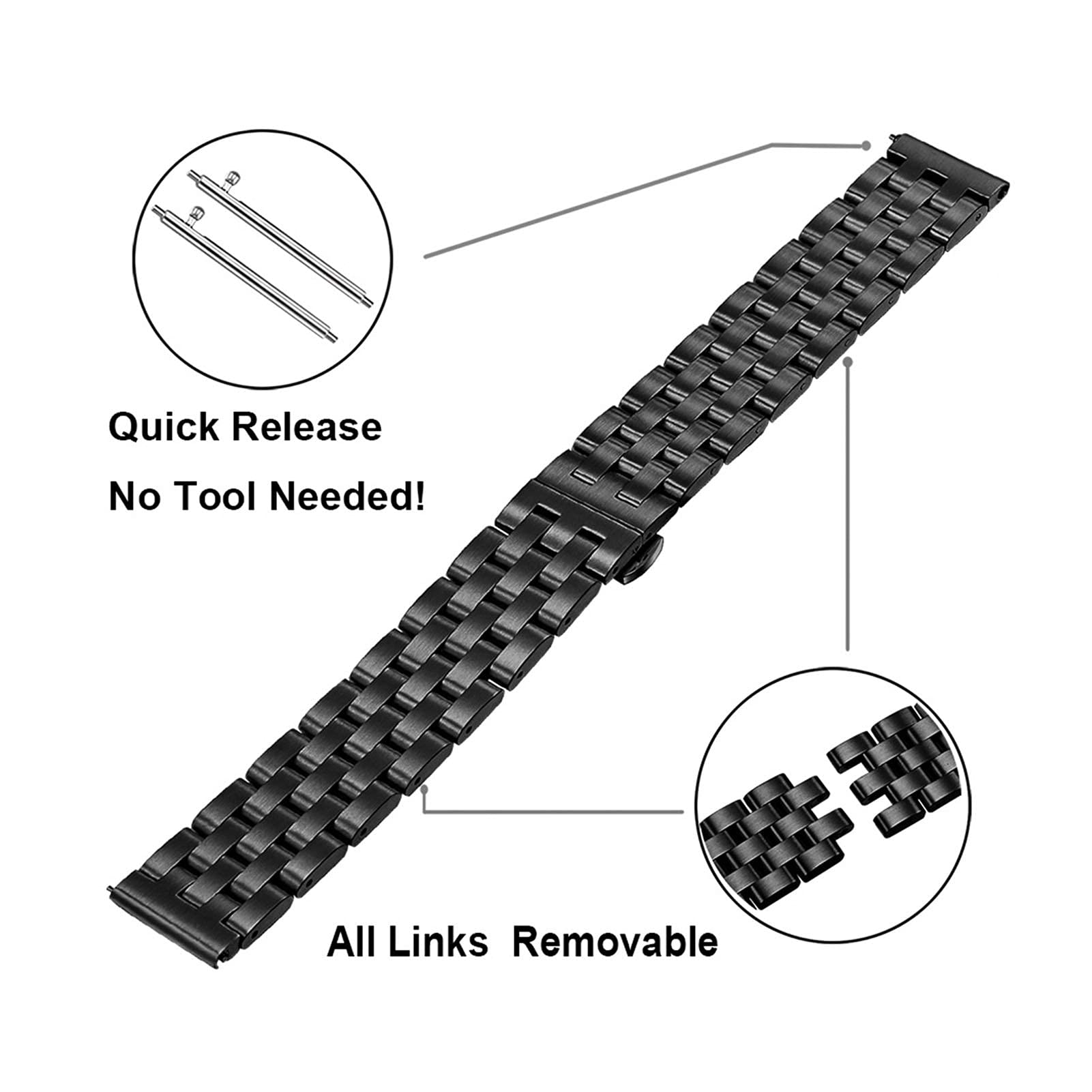 Bracelet de rechange en acier inoxydable de 20 mm et 22 mm, 22mm
