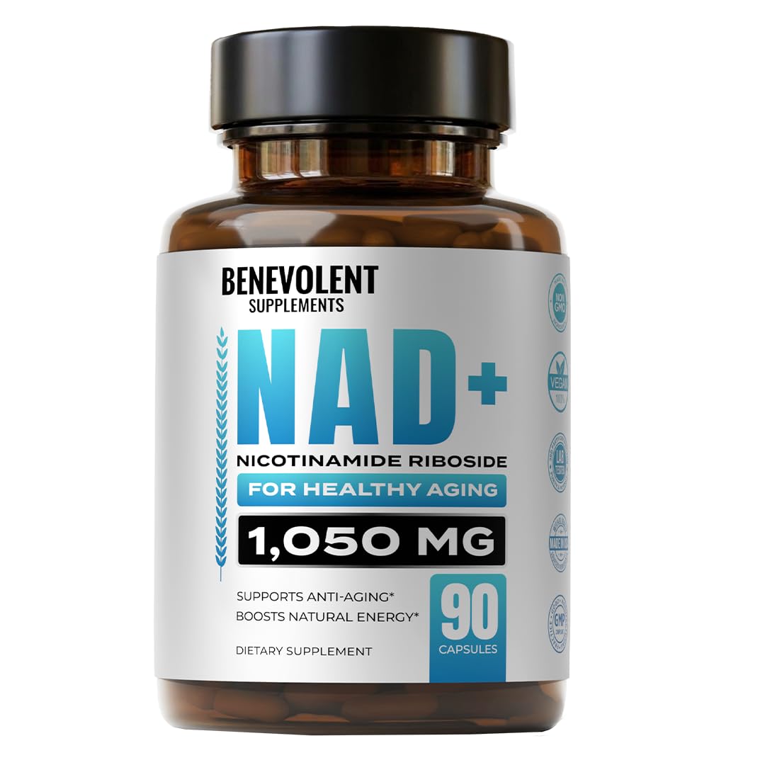 Benevolent NAD+ Supplement for Women & Men, 1050mg per Serving–90 Capsules