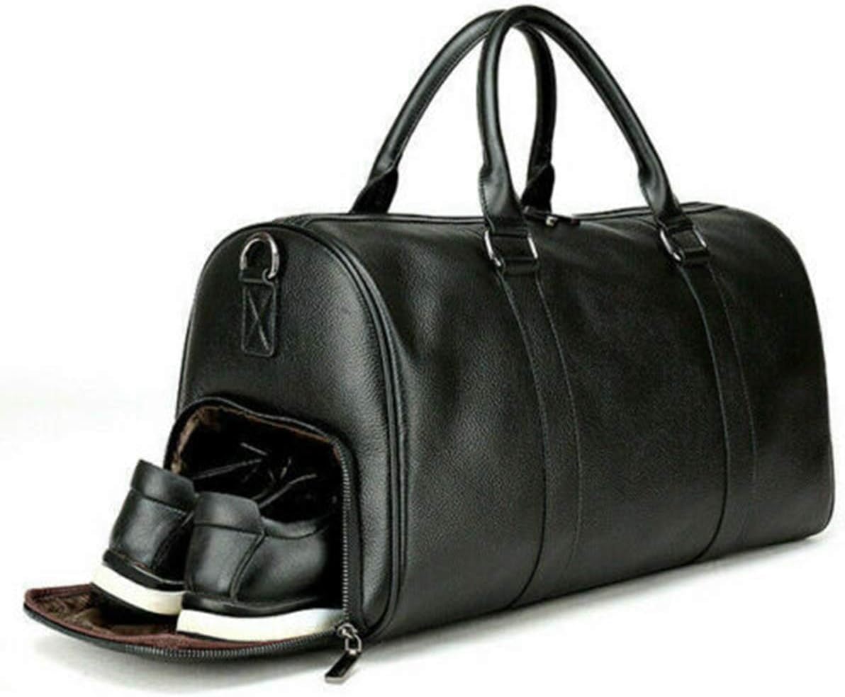 Happy little sheep Men Leather Gym Bag Waterproof Travel Duffel Bag Sports Shoulder Bag With Separate Shoe Compartment For Men Womenï¼ˆBlackï¼‰