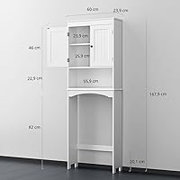 Vista 2 de Bealife Armario de almacenamiento sobre el inodoro con estante abierto, organizador con estante ajustable y puertas dobles, estante de Blanco