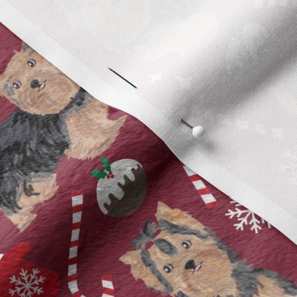 Spoonflower Fabric - Yorkie Christmas Dog Dogs Yorkshire Terrier Holiday Pet Portrait Printed on Minky Fabric by The Yard - Sewing Baby Blankets Quilt Backing Plush