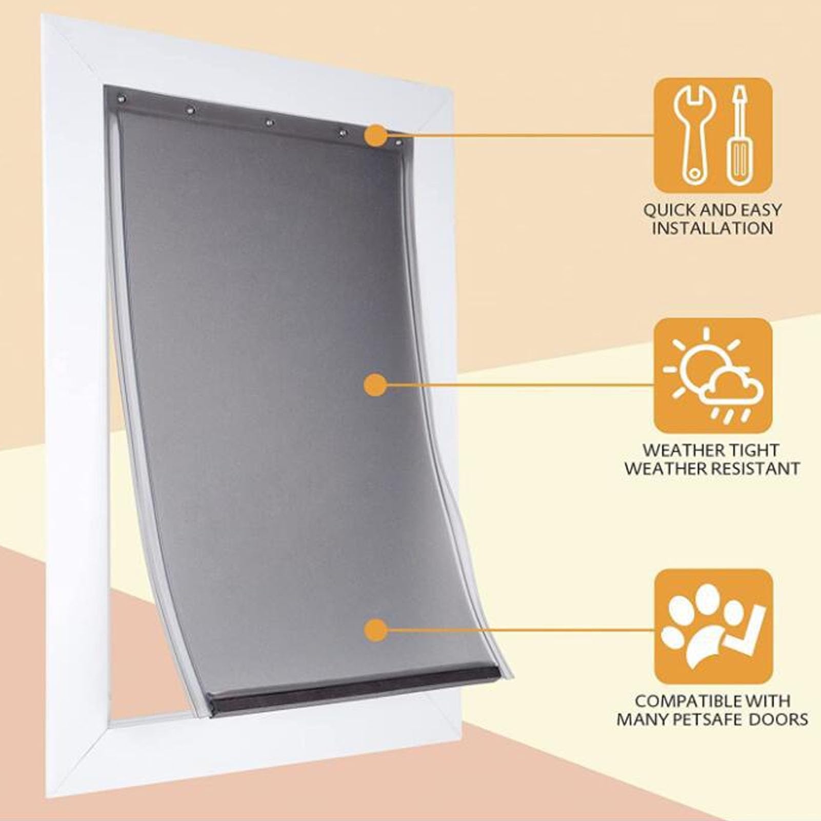 Sportello per Porta per Cani, Sportello per Porta per Cani di Grandi Dimensioni in TPU Resistente Agli Agenti Atmosferici Traslucido Regolabile di Ricambio per Porte (L)