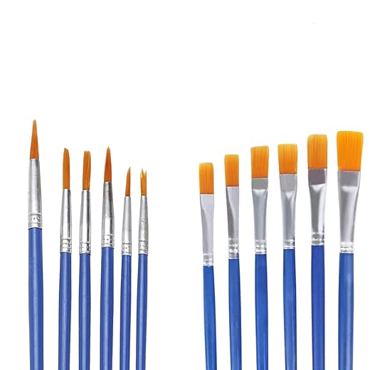 Kit 12 Pincéis Artesanato Pintura Ponta Fina Redonda E Chato Pintura em Telas Rosto