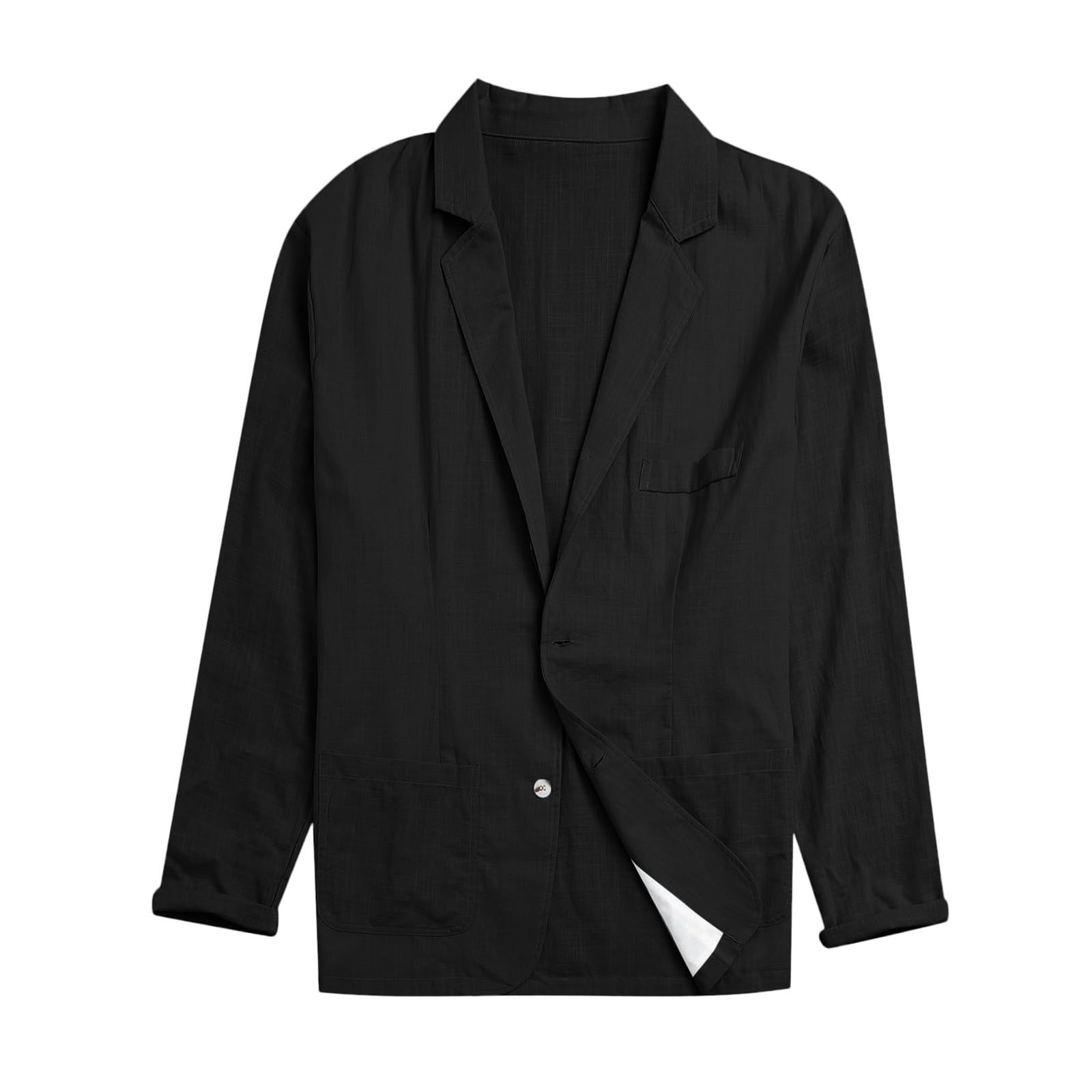 Blazer Hombre Verano Lino, Americana Hombre Casual Talla Grande Manga Larga Holgados Solapa Cazadora con Botones Color Sólido Moda Cómodo Blazer Lino Abrigo con Bolsillos para Uso Diario