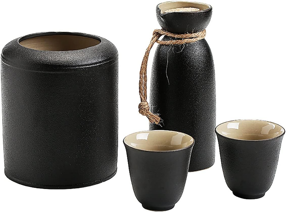 Ceramic Wine Warmer Include 1 Sake Bottle 2 Cups for Hot Or Cold Sake 4-Piece Ceramic Japanese Sake Set Ceramic Sake Mug (Color : Black Size : Free Size)