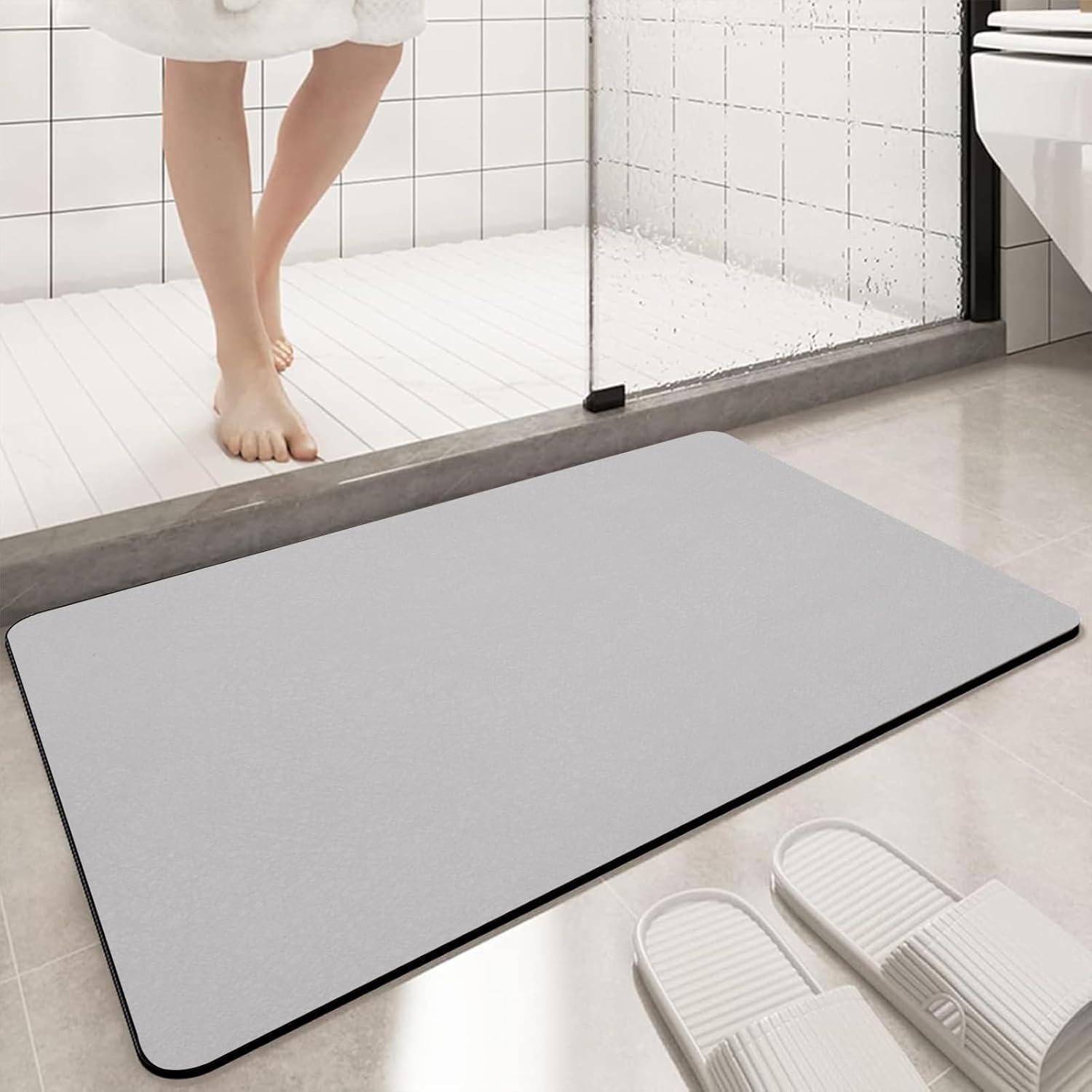 Large Bath Mat Diatomaceous Earth Bath Super Absorbent Quick Dry Non Slip Diatomite Stone Bath Mat Thin Bathroom Floor Mats Fit Under Door-Shower Rug