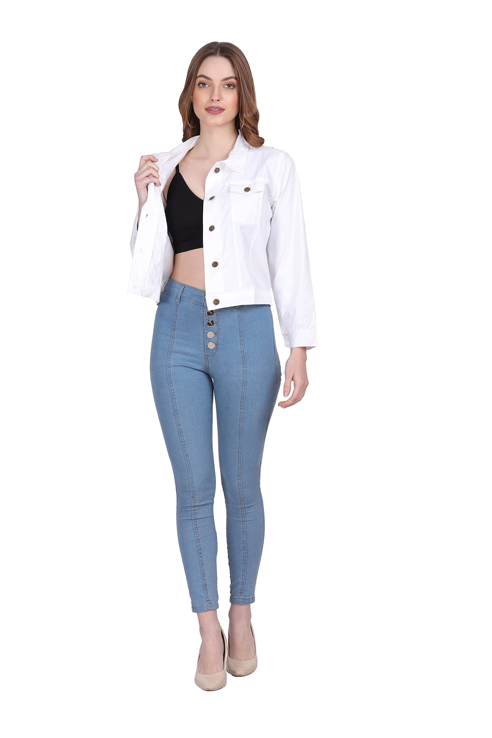 Shadow Fashion Women's Cotton Blend Regular Fit Solid Full Sleeve Jacket | White | SKU 021-S