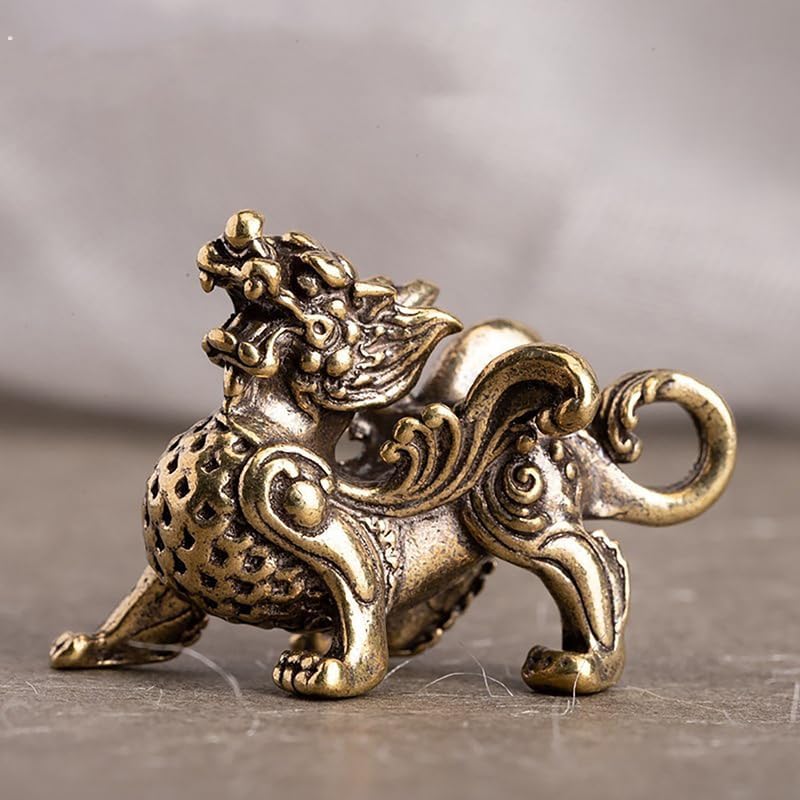 2pcs Feng Shui Kylin Statue, Brass Prosperity Figurine Animal Wealth Decor for Home Office Attract Money Good Luck Sculpture Decoration image 4