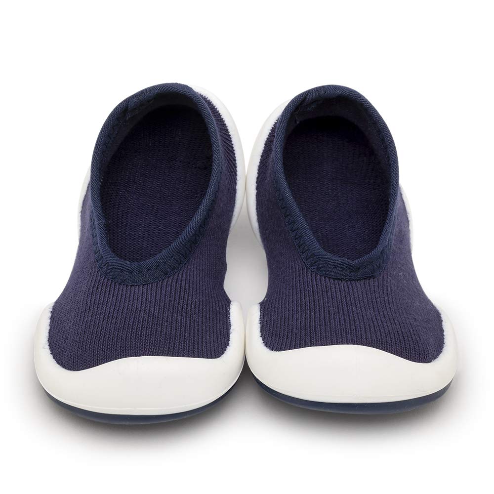 Komuello Boy Girl Baby Toddler Breathable Washable Non-Slip Slippers (Navy Solid, 18_Months)