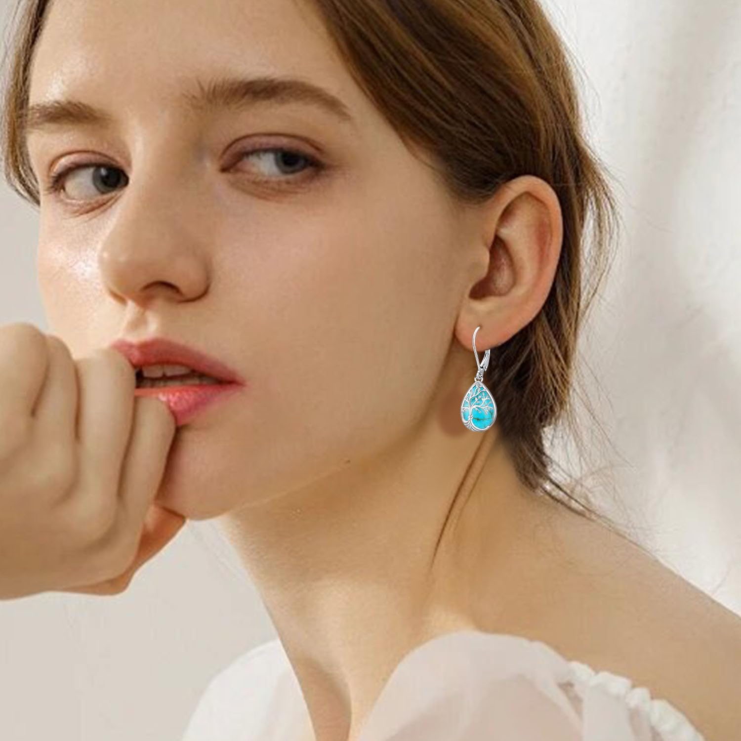 Tree of life Dangle Earrings Sterling Silver Moonstone/Turquoise/Malachite Earrings for Women Filigree Leverback Earrings Jewelry Gifts - Image 5