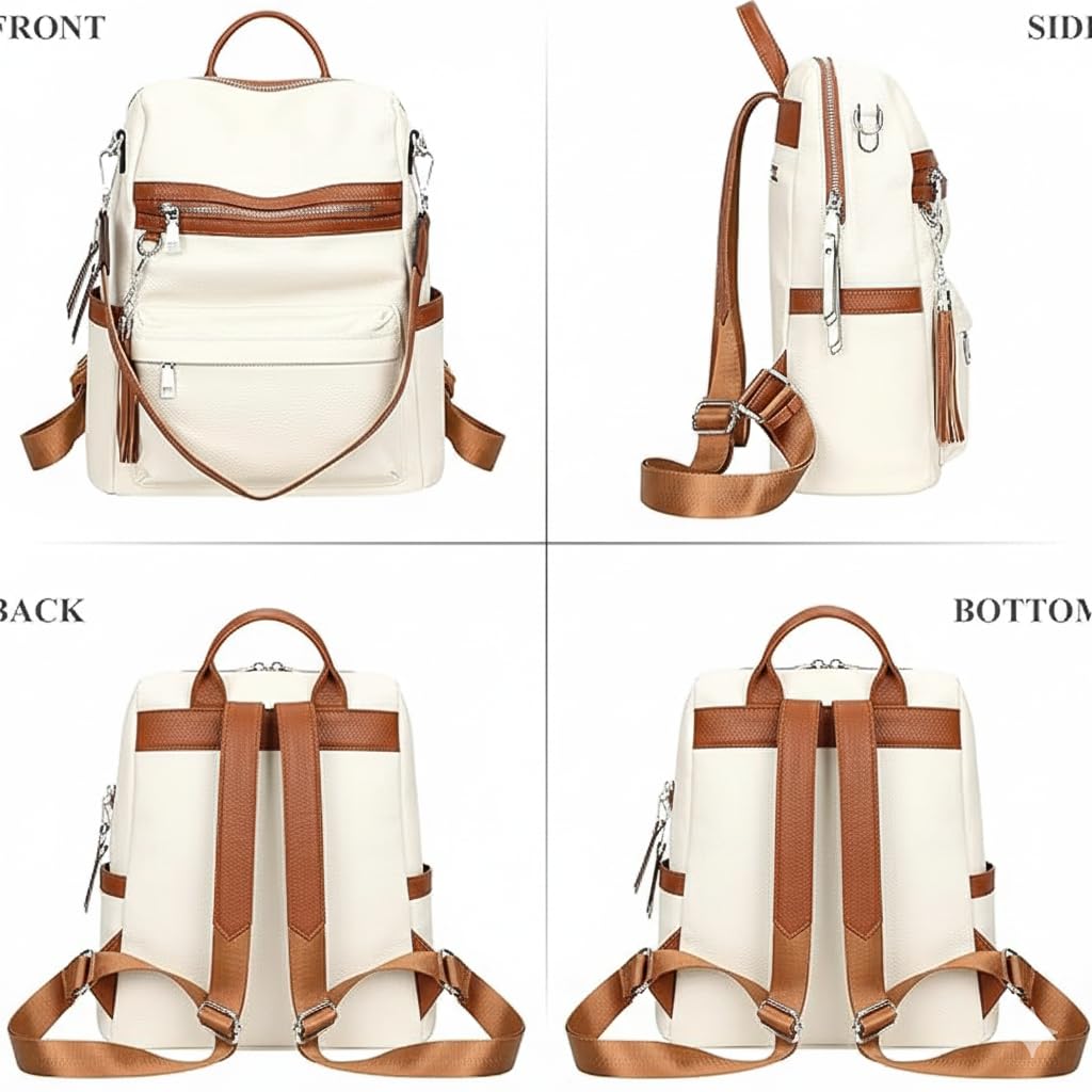 Craftwood Premium Leather Backpack for women | New Launch | Direct from Factory| College and Office use| Premium Leather Texture, White 1