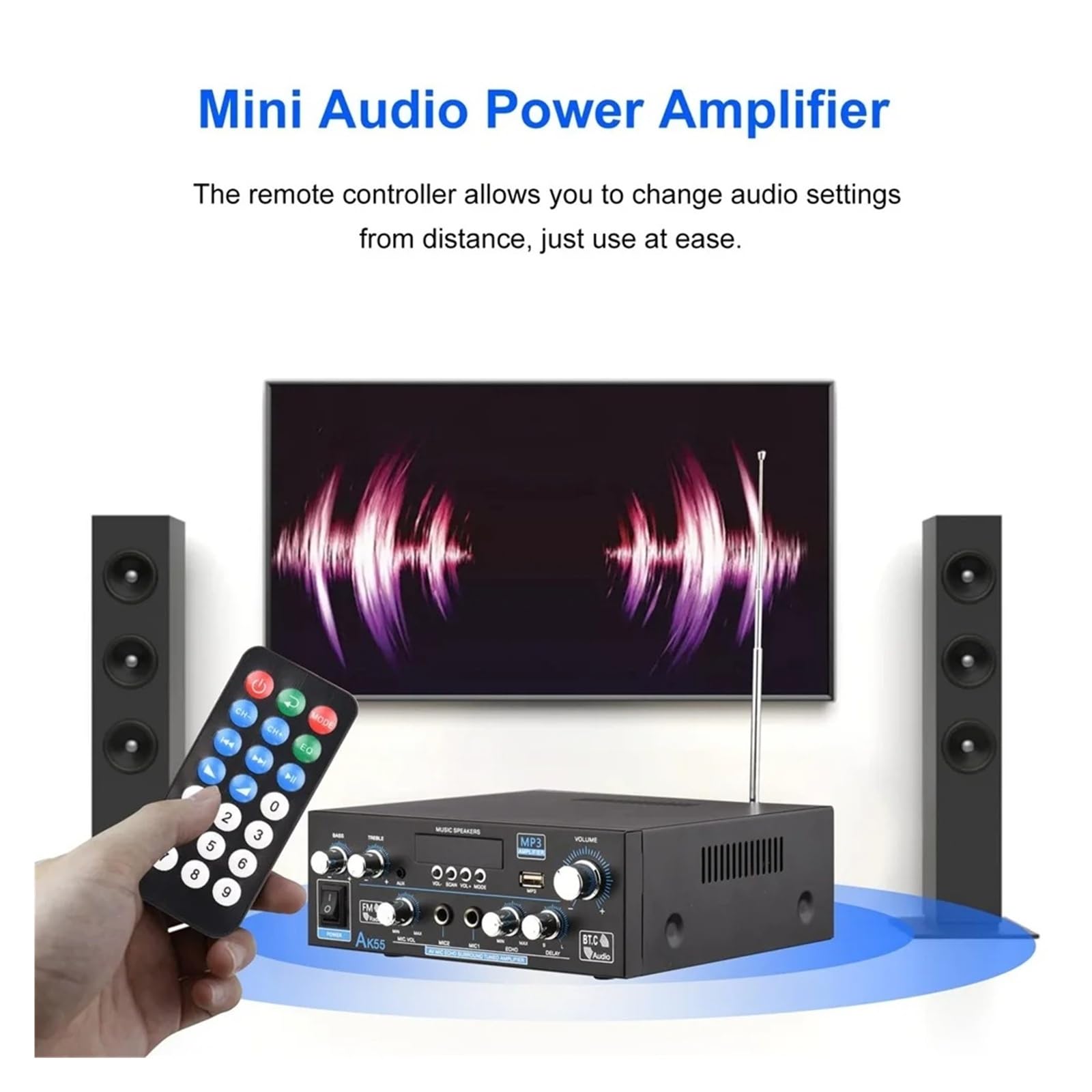 Wzmacniacz audio, Wzmacniacz cyfrowy HiFi Kanał 2.0 Bluetooth Surround Sound AMP Maksymalna moc 90 W x Głośnik do domu, karaoke