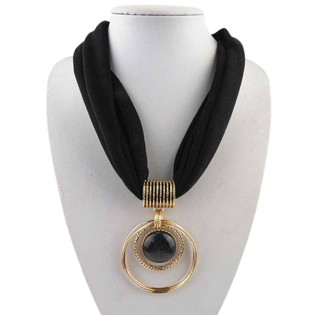 BaiyaoBaiyao Women's Necklace Scarf with Round Ring Pendant, Vintage Modern Style