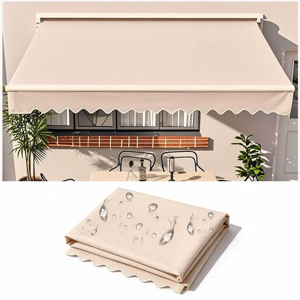 Manual Awning Replacement Fabric (Fabric Only) Retractable Outdoor Patio Garden Polyester Canopy Outdoor Sunshade Canopy Awning Cover for Yard, Deck, Balcony,White,20x10ft/600x300cm