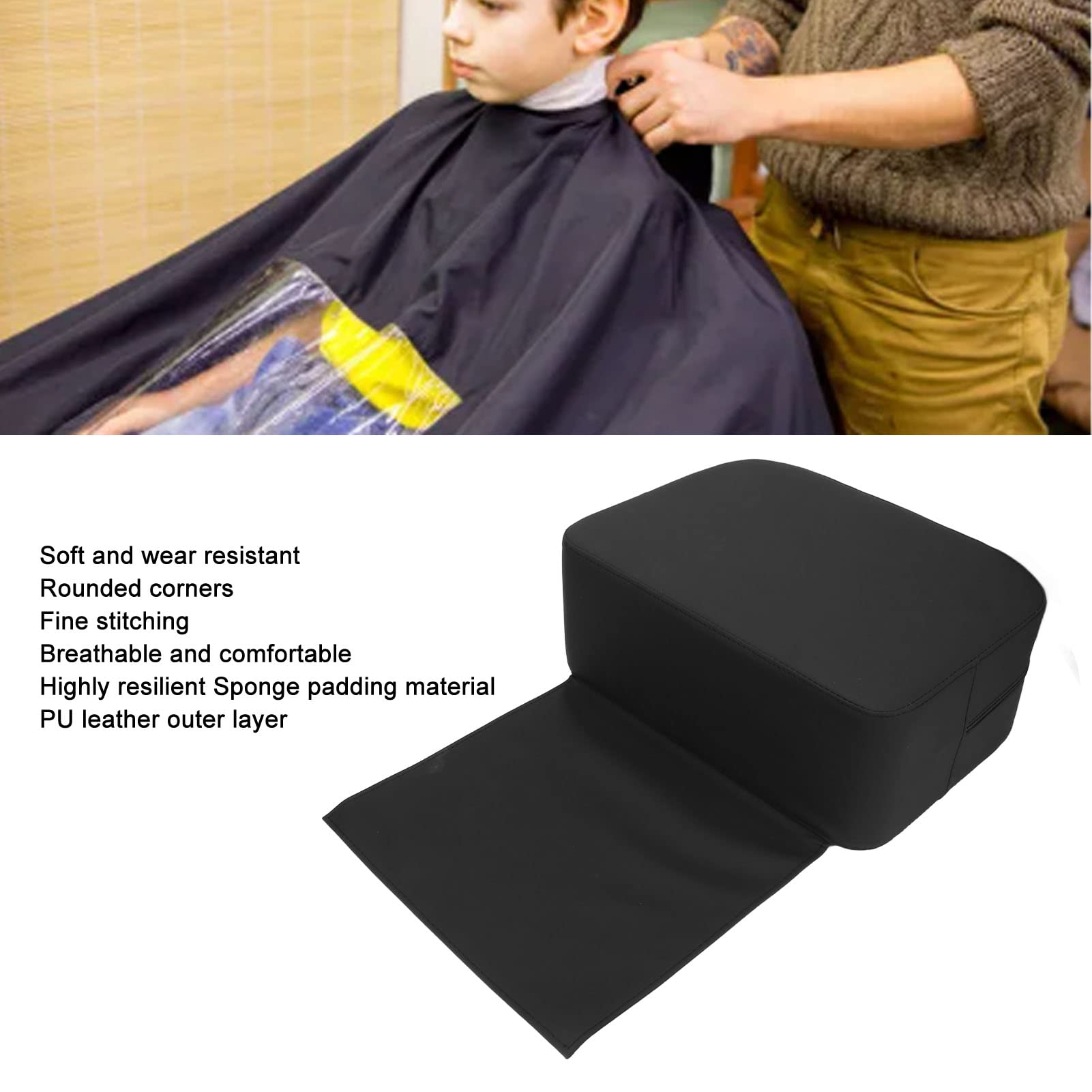 Salon Booster Seat Cushion for Child Hair Cutting, PU Leather Child Cushion Seat for Salon Chair, Barber Shop