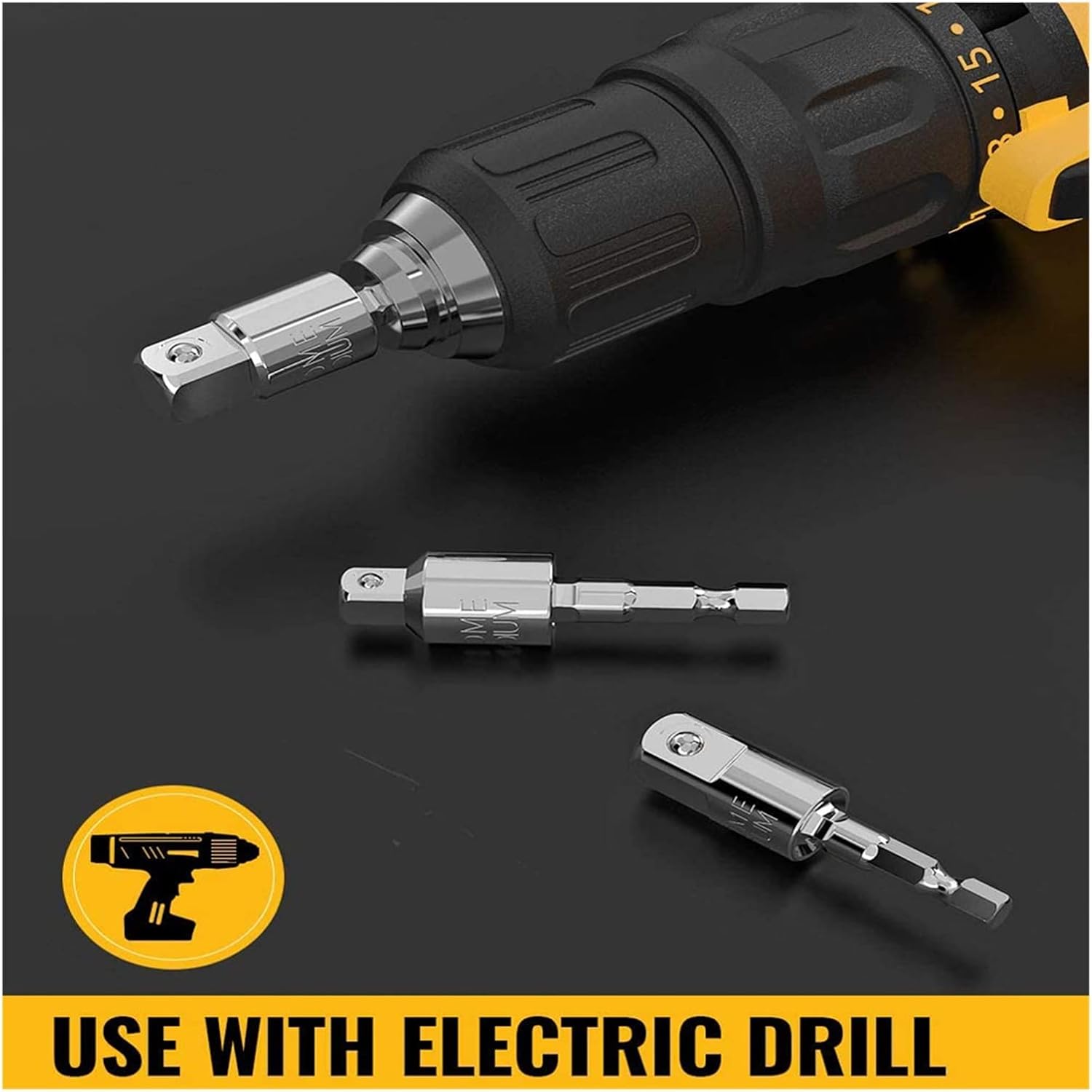 3-Piece Power Drill Sockets Adapter Sets 360 Rotatable Hex Shank Impact Driver Socket Adapter(3PCS)