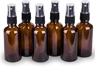 hmaimas 6 Pack Amber Glass Spray Bottles for Essential Oils, 2oz Small Fine Mist Travel Empty Spray Bottle for Hair and Pl...