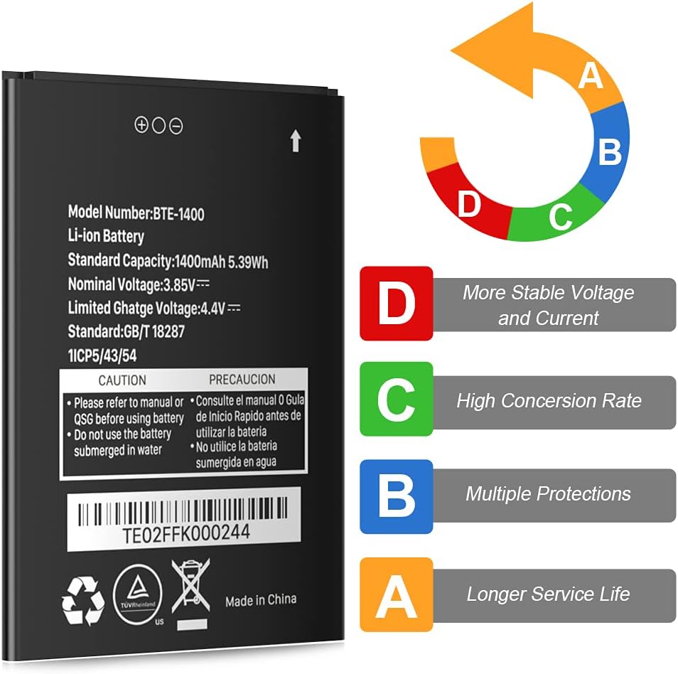 SHENMZ BTE-1400 Battery,High Capacity Li-ion Replacement Battery for Verizon Orbic Journey V RC2200L 4G LTE Flip BTE-1400 : Cell Phones & Accessories