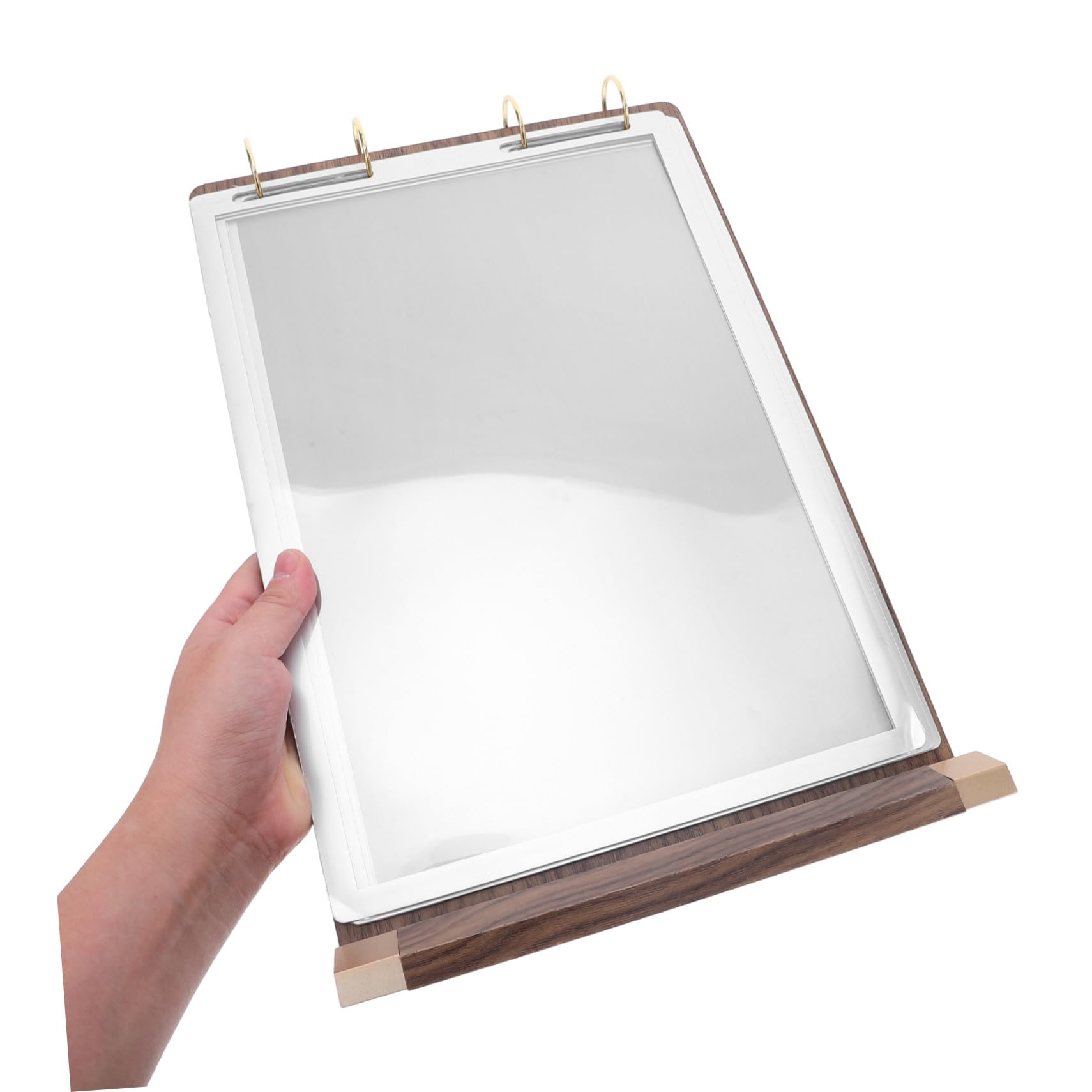 ABOOFAN Soporte para Menús de Mesa de Nogal Natural Exhibidor de Cartas con Base de Madera Páginas Doble Cara Porta Carteles para Restaurantes y Bares