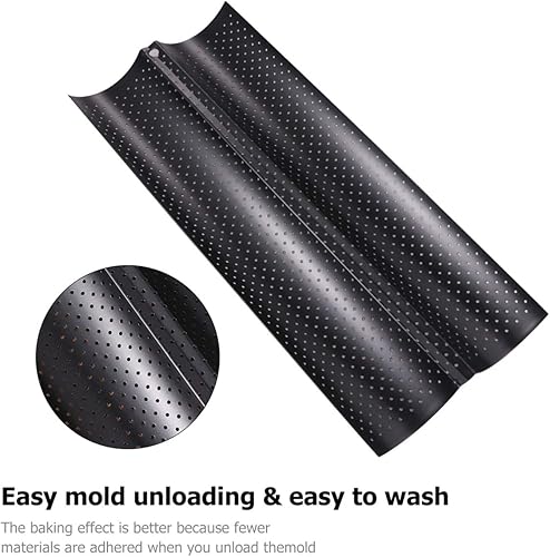 Miniatura 7 de Luxshiny Bandeja de parrilla Bandeja de parrilla antiadherente perforada para pan francés, bandeja para hornear pan francés, sartén para pan, 2