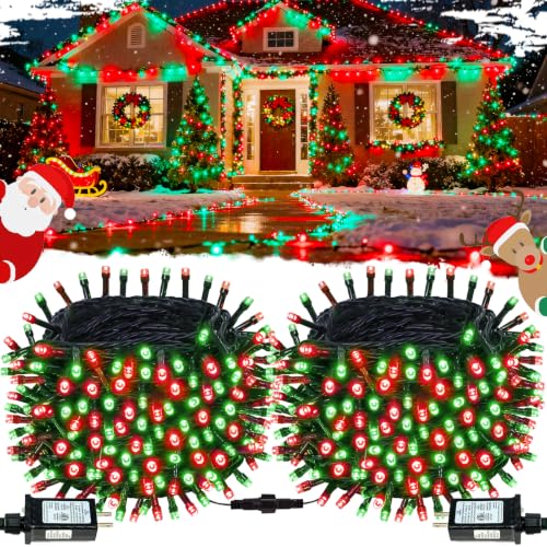 OZS Connectable 2-Pack 164Ft 400LED Christmas String Lights, Red & Green